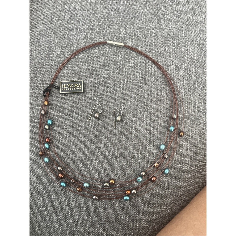 Honora Necklace Pearl Wire Multi Color Freshwater Pearls With Earrings